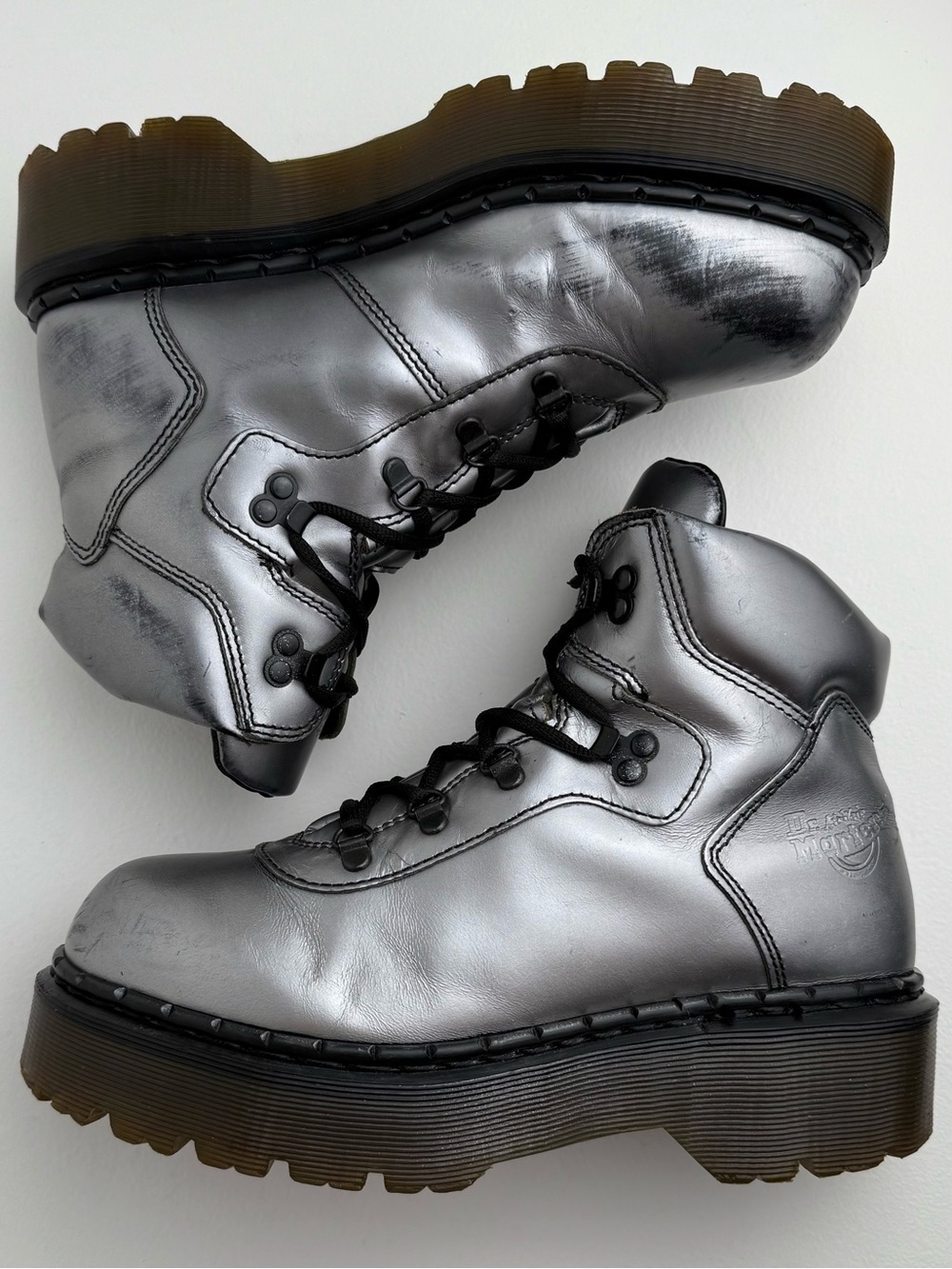Vintage Dr. Martens Envy Platform Black Silver Rub Off Boots UK 7